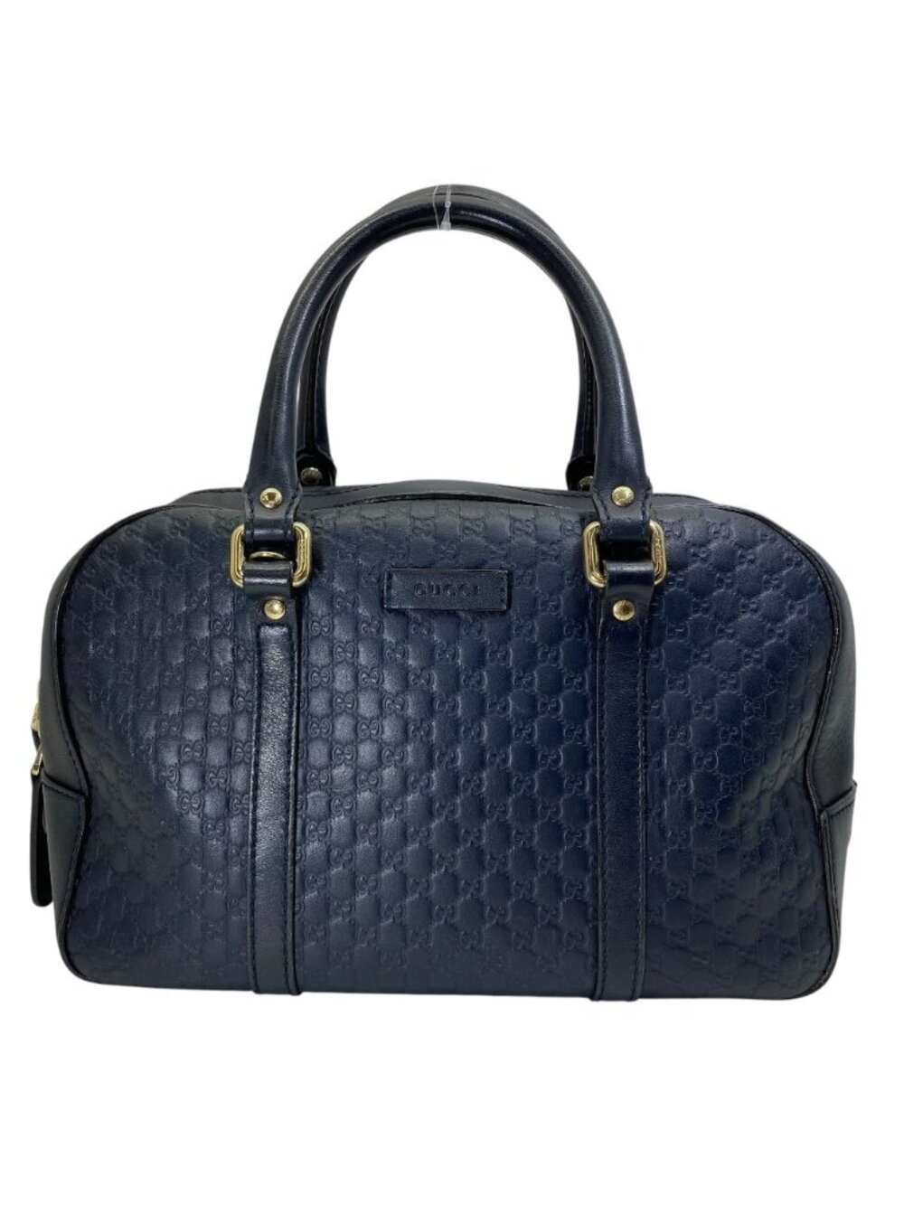 Gucci Micro Guccissima Mini Boston Bag GG Embossed Leather Navy Silver Going